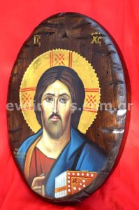 Ιησούς Χριστός Παντοκράτωρ Του Σινά Χειροποίητη Αγιογραφία Σε Οβάλ Ξύλο