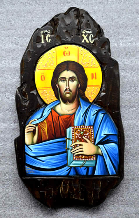 Ιησούς Χριστός Παντοκράτωρ Χειροποίητη Ξυλόγλυπτη Λιθογραφία