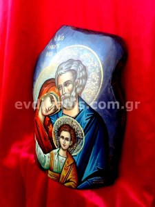 Αγία Οικογένεια Χειροποίητη Αγιογραφία Σε Φυσικό Κούτσουρο