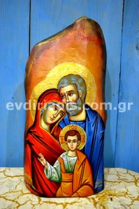 Αγία Οικογένεια  Χειροποίητη Αγιογραφία Σε Φυσικό Κούτσουρο