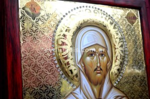 Άγιος Εφραίμ Χειροποίητη Αγιογραφία Με Αληθινό Χρυσό 24 Καράτια Στιλβωτό Με Πέτρες Swarovski Και Κόκκινη Πατίνα Κορνίζα