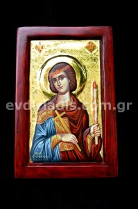 Άγιος Φανούριος Χειροποίητη Ξυλόγλυπτη Αγιογραφία με Αληθινό Χρυσό 24Κ Στιλβωτό Και Κορνίζα Πατίνα