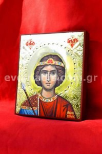 Άγιος Γεώργιος Χειροποίητη Αγιογραφία με Αληθινό Χρυσό 24Κ Στιλβωτό