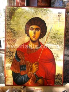 Άγιος Γεώργιος Χειροποίητη Αγιογραφία με Αληθινό Χρυσό 24Κ Στιλβωτό