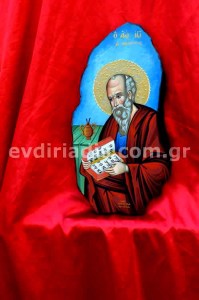 Άγιος Ιωάννης Χειροποίητη Αγιογραφία Σε Φυσικό Οβάλ Ακανόνιστο Ξύλο