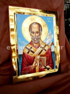 Άγιος Νικόλαος Χειροποίητη Αγιογραφία Με Αληθινό Χρυσό 24 Καράτια Στιλβωτό