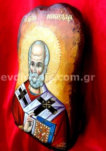 Άγιος Νικόλαος Χειροποίητη Αγιογραφία Σε Φυσικό Κούτσουρο
