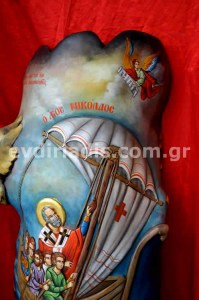 Άγιος Νικόλαος Χειροποίητη Ξυλόγλυπτη Αγιογραφία Σε Φυσικό Κορμό Δέντρου