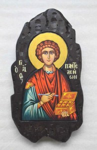 Άγιος Παντελεήμων Χειροποίητη Ξυλόγλυπτη Λιθογραφία