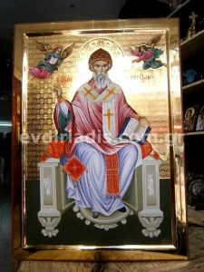 Άγιος Σπυρίδων Χειροποίητη Αγιογραφία με Αληθινό Χρυσό 24Κ Στιλβωτό