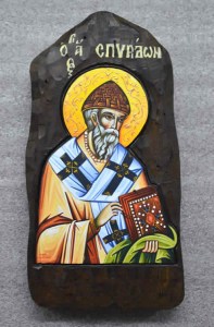 Άγιος Σπυρίδων Χειροποίητη Ξυλόγλυπτη Λιθογραφία