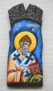 Άγιος Σπυρίδων Χειροποίητη Ξυλόγλυπτη Λιθογραφία