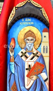 Άγιος Σπυρίδων Χειροποίητη Ξυλόγλυπτη Αγιογραφία
