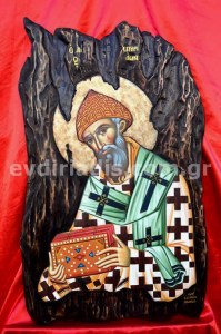 Άγιος Σπυρίδων Χειροποίητη Ξυλόγλυπτη Αγιογραφία