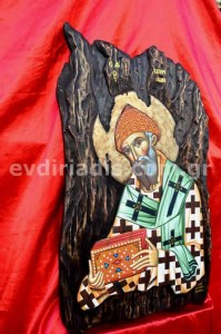 Άγιος Σπυρίδων Χειροποίητη Ξυλόγλυπτη Αγιογραφία