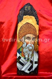 Άγιος Σπυρίδων Χειροποίητη Ξυλόγλυπτη Αγιογραφία