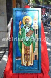 Άγιος Σπυρίδων Χειροποίητη Ξυλόγλυπτη Αγιογραφία 
