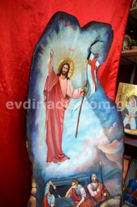  Η Ανάστασις Χειροποίητη Ξυλόγλυπτη Αγιογραφία Σε Φυσικό Κορμό Δέντρου