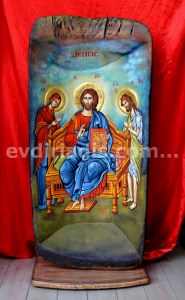 Η Δέησις Χειροποίητη Ξυλόγλυπτη Αγιογραφία Σε Παλαιά Σκάφη
