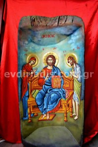 Η Δέησις Χειροποίητη Ξυλόγλυπτη Αγιογραφία Σε Παλαιά Σκάφη