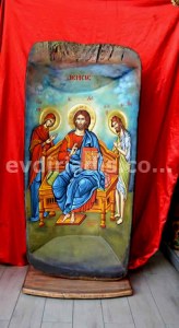 Η Δέησις Χειροποίητη Ξυλόγλυπτη Αγιογραφία Σε Παλαιά Σκάφη