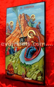 Η Γέννησις Χειροποίητη Ξυλόγλυπτη Αγιογραφία