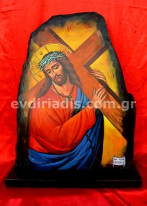 Η Πορεία Προς Τον Γολγοθά Χειροποίητη Αγιογραφία Σε Φυσικό Κούτσουρο