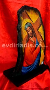 Η Πορεία Προς Τον Γολγοθά Χειροποίητη Αγιογραφία Σε Φυσικό Κούτσουρο