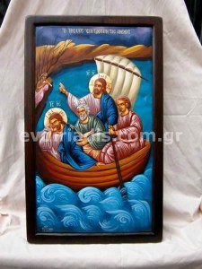 Ιησούς Χριστός Επιτάσσων Τους Ανέμους Χειροποίητη Ξυλόγλυπτη Αγιογραφία