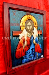 Ιησούς Χριστός ο Καλός Ποιμήν Χειροποίητη Ξυλόγλυπτη Αγιογραφία