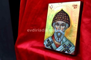 Ιησούς Χριστός Άγιος Νικόλαος Άγιος Σπυρίδων Χειροποίητη Αγιογραφία με Αληθινό Χρυσό 24Κ Στιλβωτό