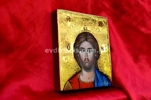Ιησούς Χριστός Άγιος Νικόλαος Άγιος Σπυρίδων Χειροποίητη Αγιογραφία με Αληθινό Χρυσό 24Κ Στιλβωτό