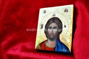 Ιησούς Χριστός Άγιος Νικόλαος Άγιος Σπυρίδων Χειροποίητη Αγιογραφία με Αληθινό Χρυσό 24Κ Στιλβωτό