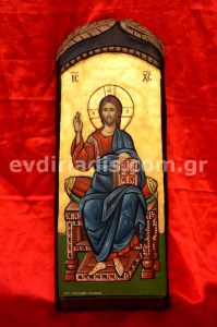 Ιησούς Χριστός Ένθρονος Χειροποίητη Ξυλόγλυπτη Αγιογραφία  
