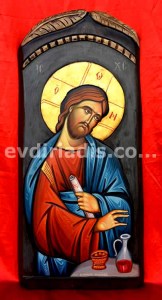 Ιησούς Χριστός Ευλογεί Τον Οίνο Χειροποίητη Ξυλόγλυπτη Αγιογραφία  