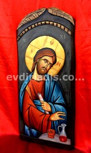 Ιησούς Χριστός Ευλογεί Τον Οίνο Χειροποίητη Ξυλόγλυπτη Αγιογραφία  