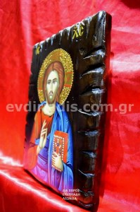 Ιησούς Χριστός Ο Ευλογών Χειροποίητη Αγιογραφία  Σε Φυσικό Ξύλο Με Παλαιωμένο Στύλ Πελεκητό