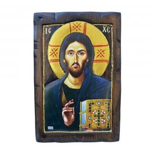 Ιησούς Χριστός Παντοκράτωρ Του Σινά  Χειροποίητη Ξυλόγλυπτη Λιθογραφία