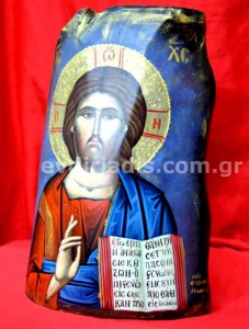 Ιησούς Χριστός Χειροποίητη Αγιογραφία Σε Φυσικό Κούτσουρο