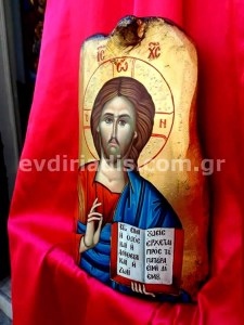 Ιησούς Χριστός Χειροποίητη Αγιογραφία Σε Φυσικό Κούτσουρο
