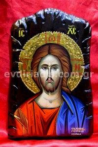 Ιησούς Χριστός Χειροποίητη Αγιογραφία  Σε Φυσικό Ξύλο Με Παλαιωμένο Στύλ Πελεκητό