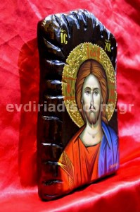 Ιησούς Χριστός Χειροποίητη Αγιογραφία Σε Φυσικό Ξύλο Με Παλαιωμένο Στύλ Πελεκητό