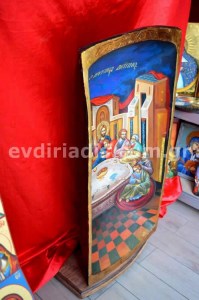 Ο Μυστικός Δείπνος Χειροποίητη Ξυλόγλυπτη Αγιογραφία Σε Παλαιά Σκάφη