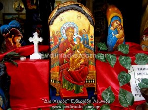 Παναγία Ένθρονη Χειροποίητη Ξυλόγλυπτη Αγιογραφία  