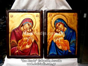 Παναγία Γλυκοφιλούσα Χειροποίητη Ξυλόγλυπτη Αγιογραφία  