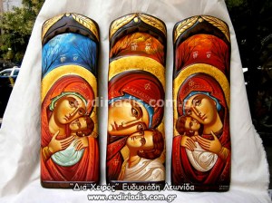 Παναγία Γλυκοφιλούσα Χειροποίητη Ξυλόγλυπτη Αγιογραφία  