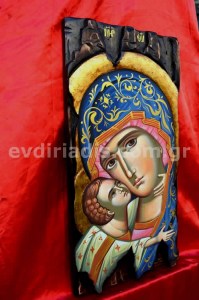 Παναγία Γλυκοφιλούσα Χειροποίητη Ξυλόγλυπτη Αγιογραφία