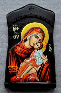 Παναγία Γλυκοφιλούσα Χειροποίητη Ξυλόγλυπτη Λιθογραφία