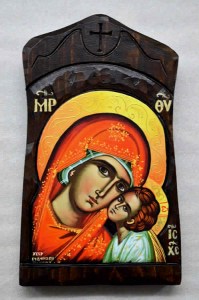 Παναγία Γλυκοφιλούσα Χειροποίητη Ξυλόγλυπτη Λιθογραφία