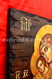 Παναγία Η Ελεούσα Του Κύκκου  Χειροποίητη Αγιογραφία  Σε Φυσικό Ξύλο Με Παλαιωμένο Στύλ Πελεκητό